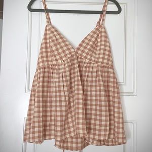 urban outfitters pink gingham v neck top